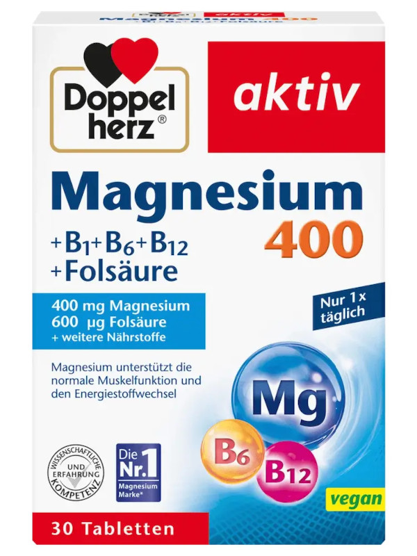 Doppelherz Aktiv Magnesium 400 + B1 + B6 + B12 + Axit Folic – Bổ sung Magie & Vitamin nhóm B cho cơ thể khỏe mạnh 1 Doppelherz Aktiv Magnesium 400