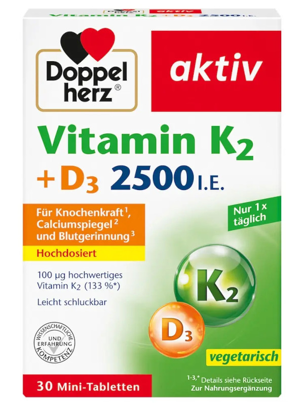 Doppelherz Aktiv Vitamin K2 + D3 2500 I.E. – Hỗ trợ xương chắc khỏe & tim mạch bền vững 1 Doppelherz Aktiv Vitamin K2 + D3
